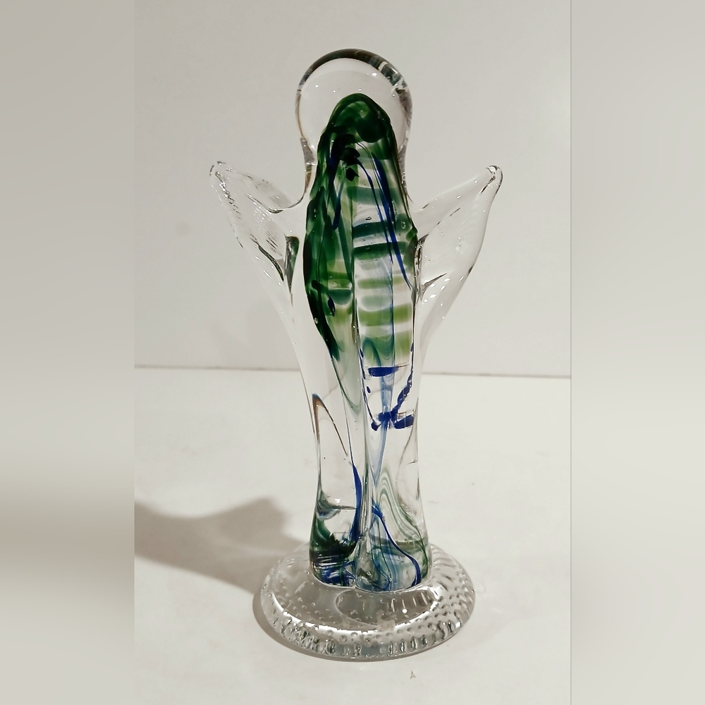 Vintage Art Glass Angel Figurine with Blue Accents